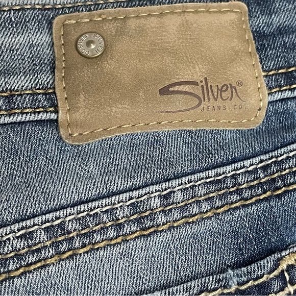 (Size M) Silver Super Stretch Denim Jeans Akio Mid Flare - Picture 6 of 7